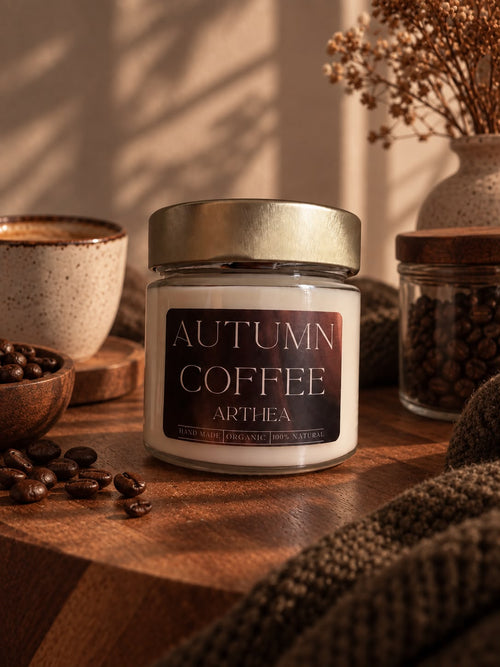Vela aromática de cera de soja Autumn Coffee con mecha de
madera.